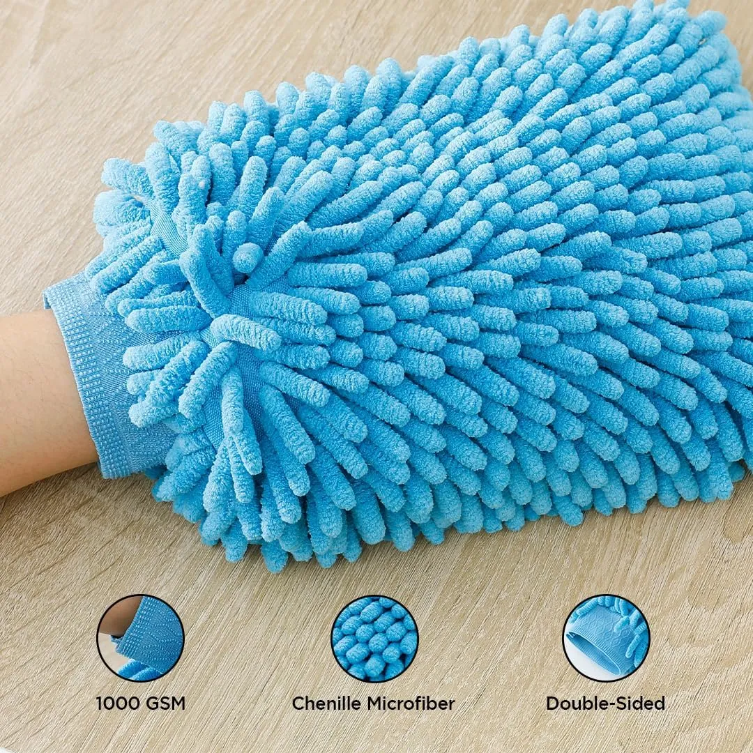 Kuber Industries Gloves | Microfiber Cleaning Gloves | Chenille Mitts for Kitchen | Hand Duster for Kitchen | Hand Gloves for Car | Double Sided Gloves | SHXNEFSST2 | Pack of 12 | Blue