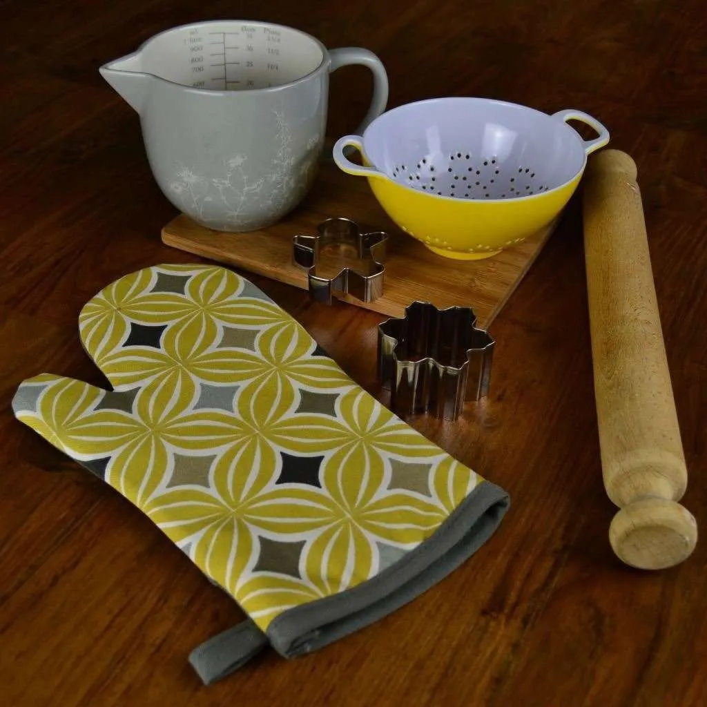 Laila Yellow Cotton Print Oven Mitt