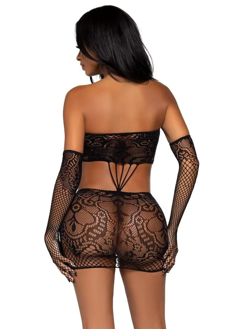 Leg Avenue Strappy Lace Tube Dress and Matching Gloves