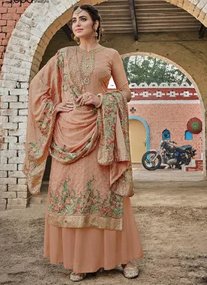 Light Peach Embroidered Palazzo Suit