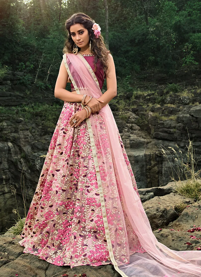 Magenta Pink Floral Designer Embroidery Wedding Lehenga Choli