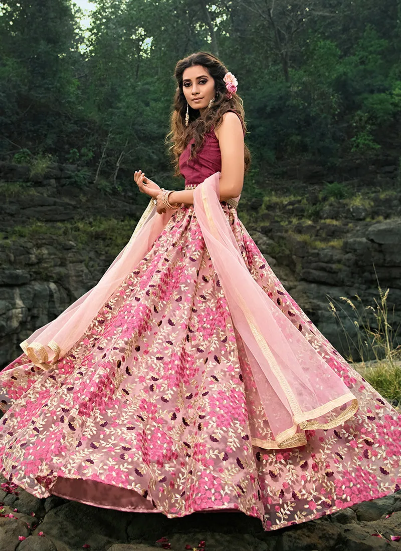 Magenta Pink Floral Designer Embroidery Wedding Lehenga Choli