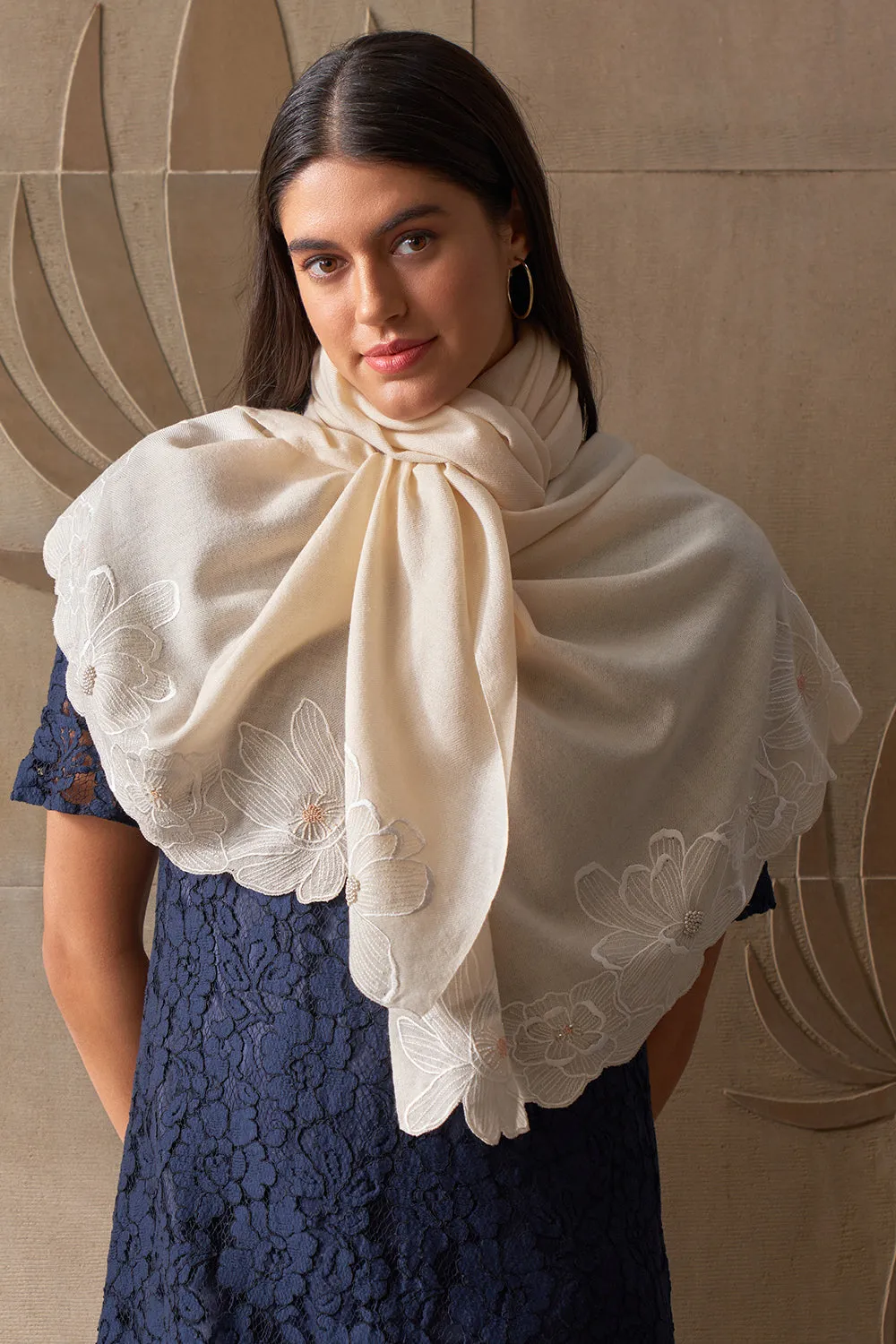 Magnolia Bloom   | Embroidered Wool Silk Stole