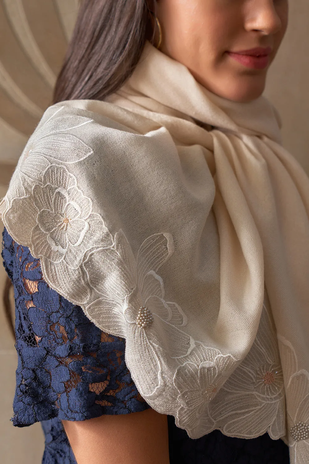 Magnolia Bloom   | Embroidered Wool Silk Stole