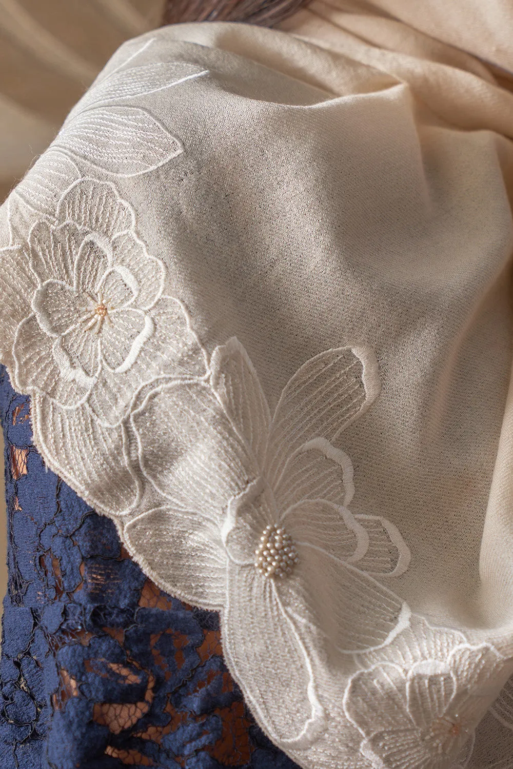 Magnolia Bloom   | Embroidered Wool Silk Stole