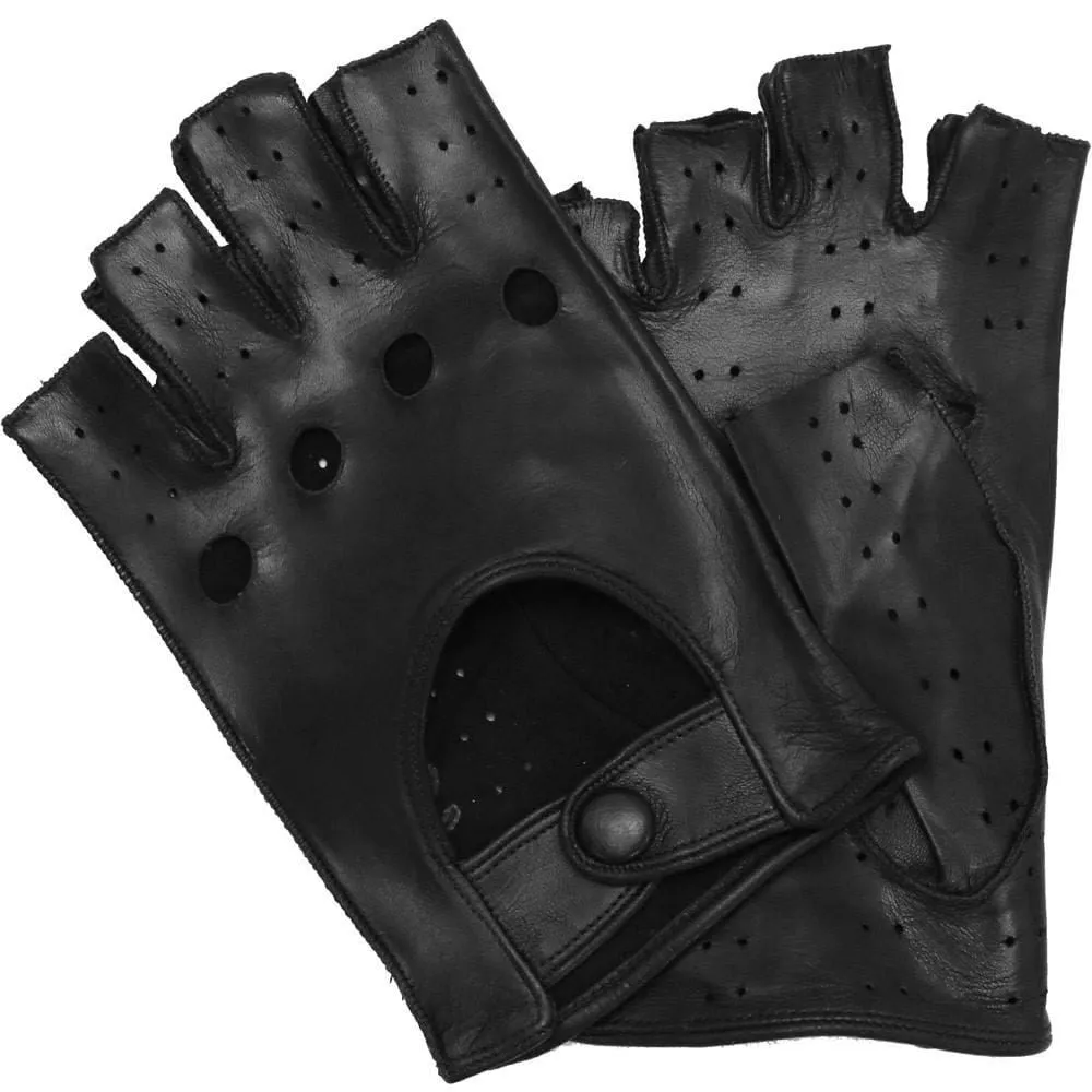 Men's Black Leather Napoli Fingerless Driving Gloves