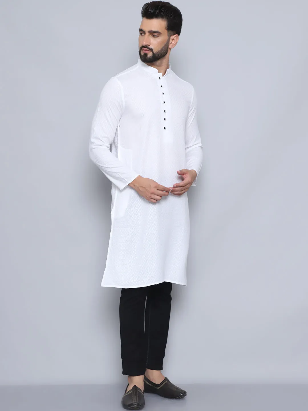 Men's White Pure Rayon Kurta - Even Apparels