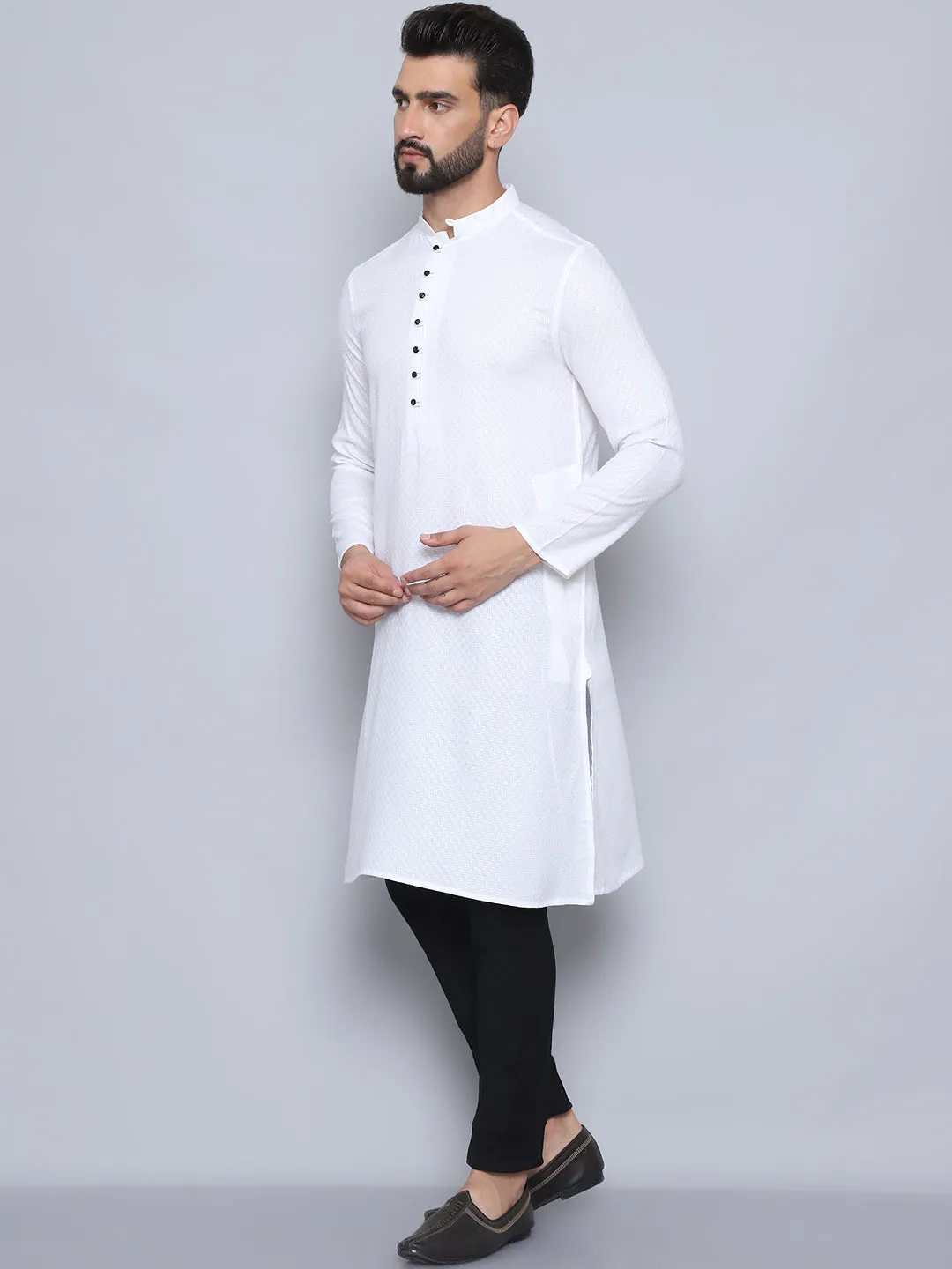 Men's White Pure Rayon Kurta - Even Apparels