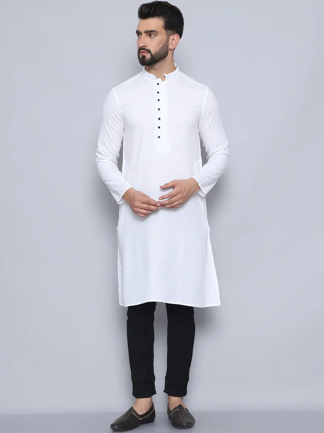 Men's White Pure Rayon Kurta - Even Apparels