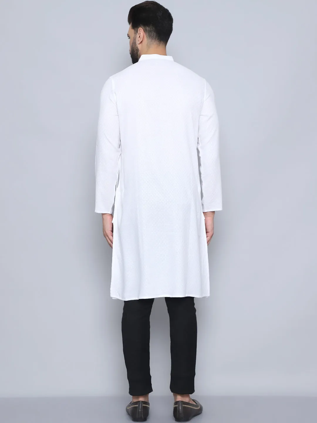 Men's White Pure Rayon Kurta - Even Apparels