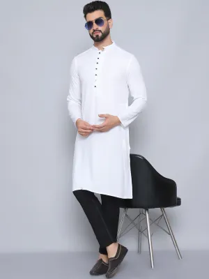 Men's White Pure Rayon Kurta - Even Apparels