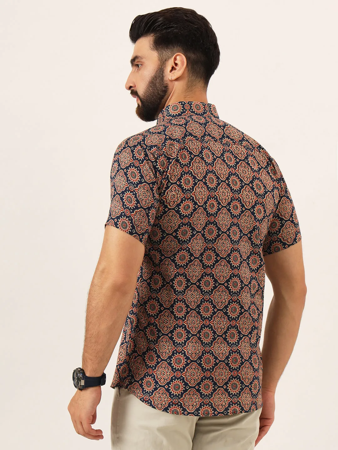 MILLENNIAL MEN MultiColor Geometric Pure Cotton Regular Fit Casual Mem's Half Sleeve