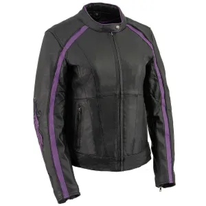 Milwaukee Leather ML1952 Women's Black and Purple Embroidered and Stud Design Scooter Jacket