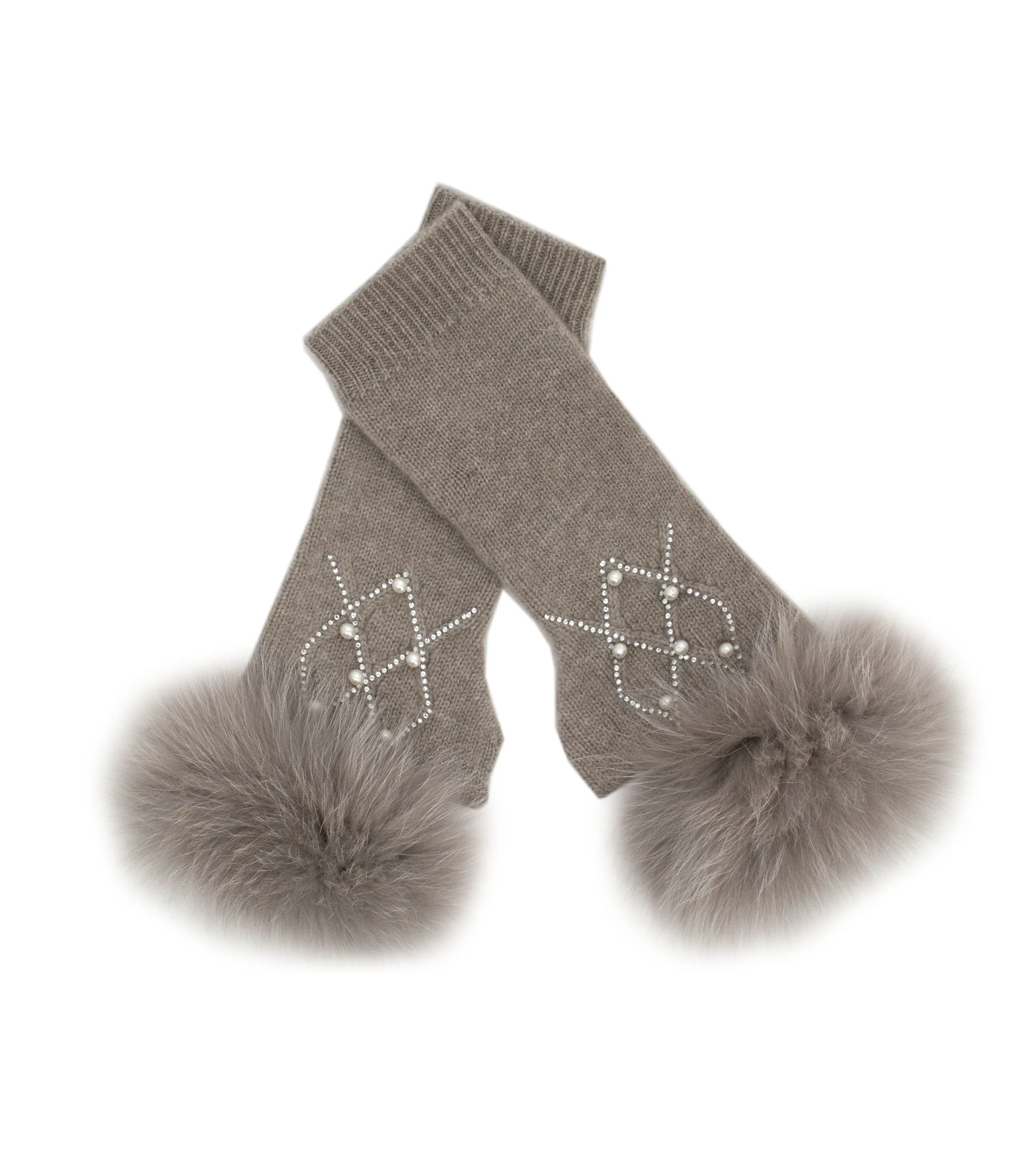 Mitchie's | Knitted Wool Fingerless Gloves with Fox Trim | Women's