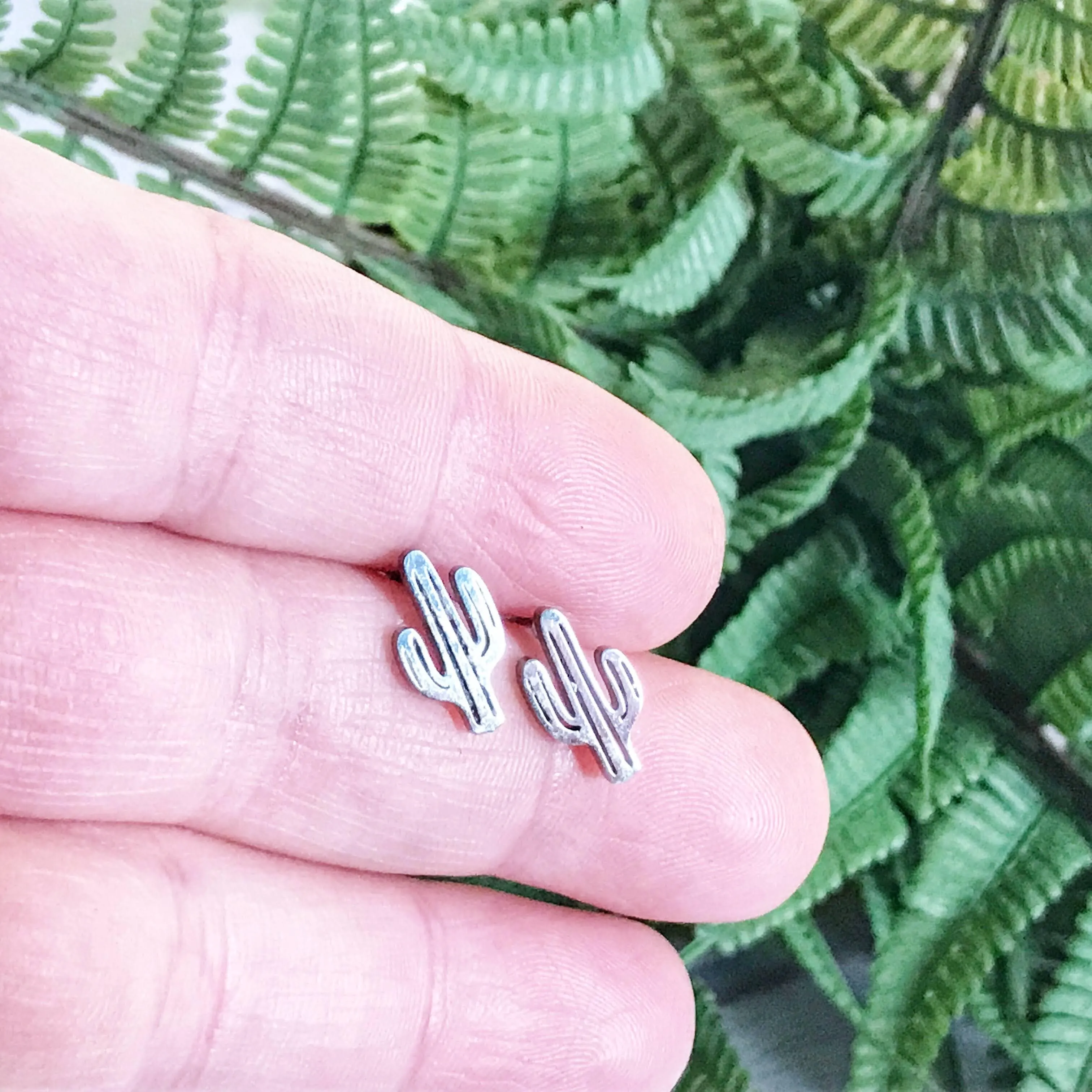 Nature Inspired Stainless Steel Post Earrings -- Flowers, Mountains, Cactus, Waves