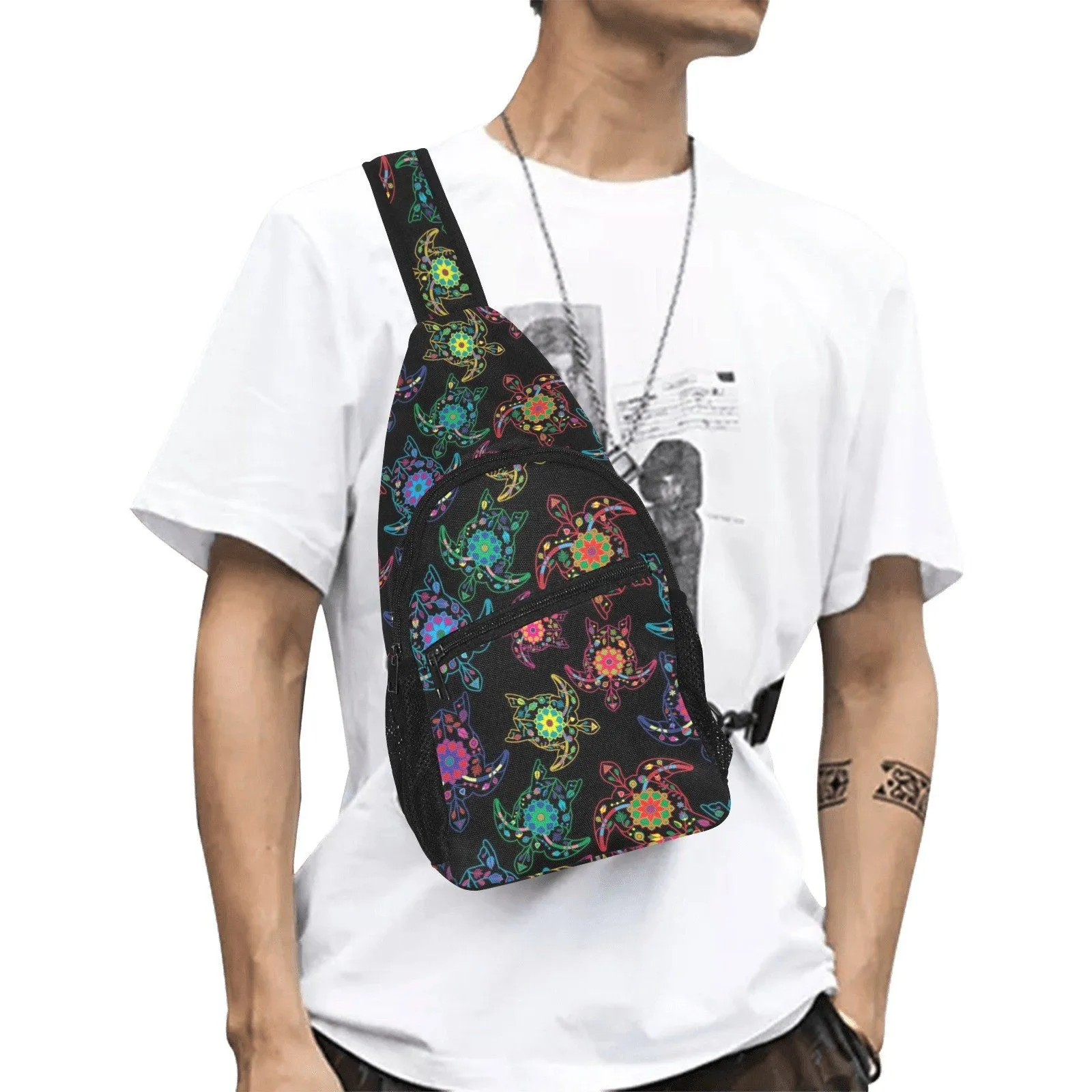 Neon Floral Turtles Chest Bag