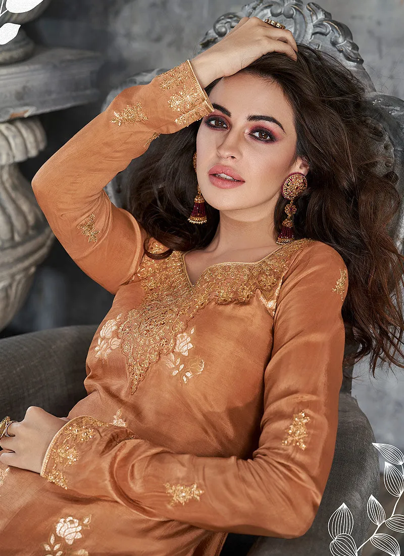 Orange Gold Embroidered Pakistani Palazzo Suit