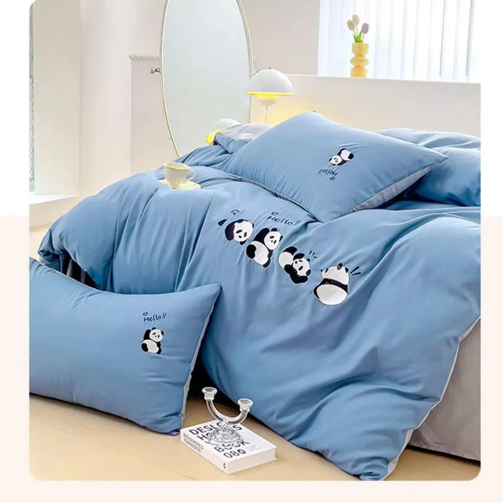 Panda Embroidery Duvet Set