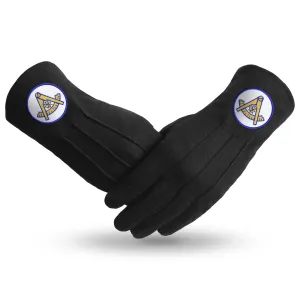 Past Master Blue Lodge California Regulation Gloves - Black With Gold Emblem With Blue Borders