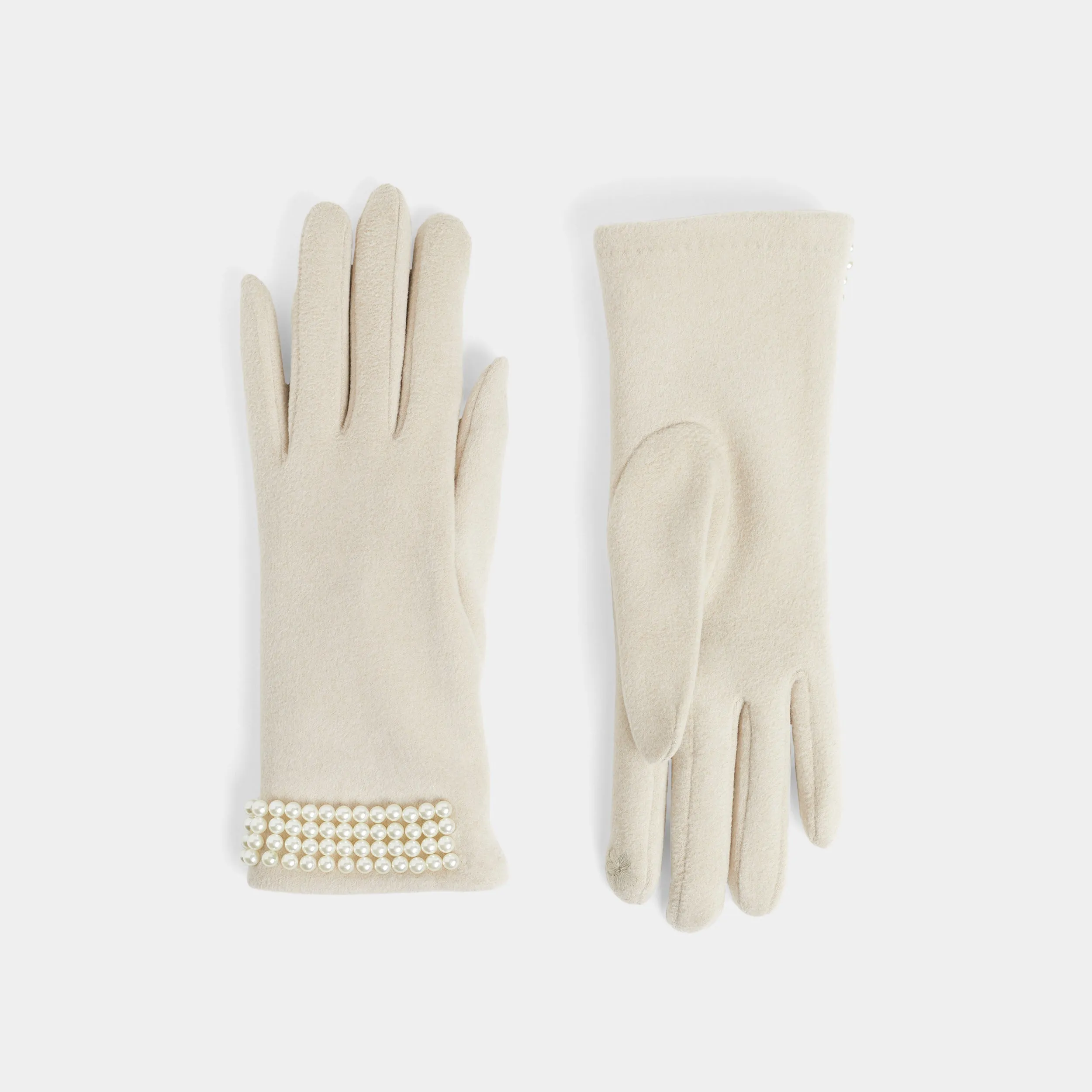 Pearl Cuff Touchscreen Gloves - Natural