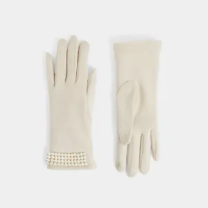 Pearl Cuff Touchscreen Gloves - Natural