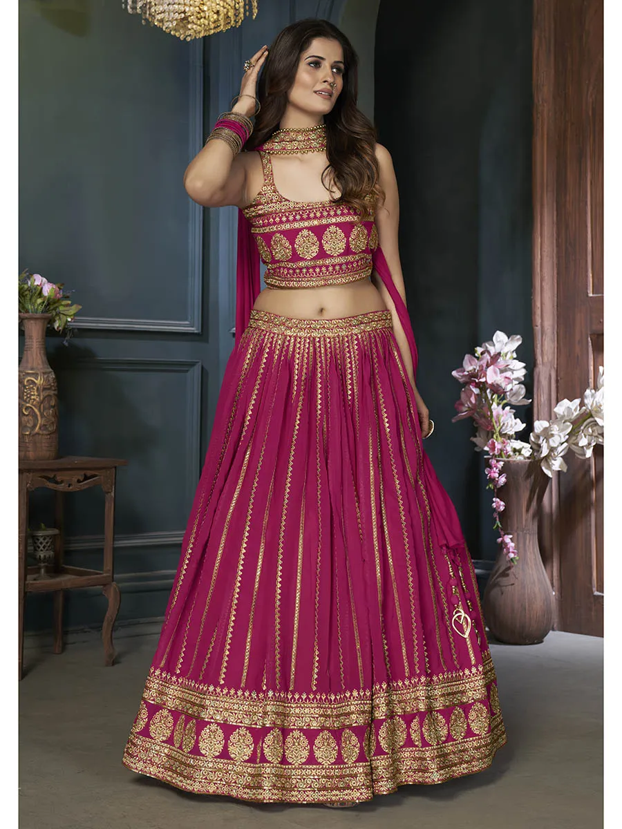 Pink Georgette Embroidered Designer Lehenga