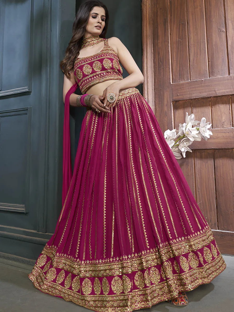 Pink Georgette Embroidered Designer Lehenga