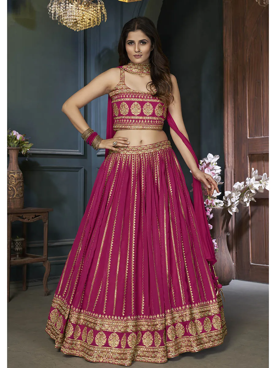 Pink Georgette Embroidered Designer Lehenga