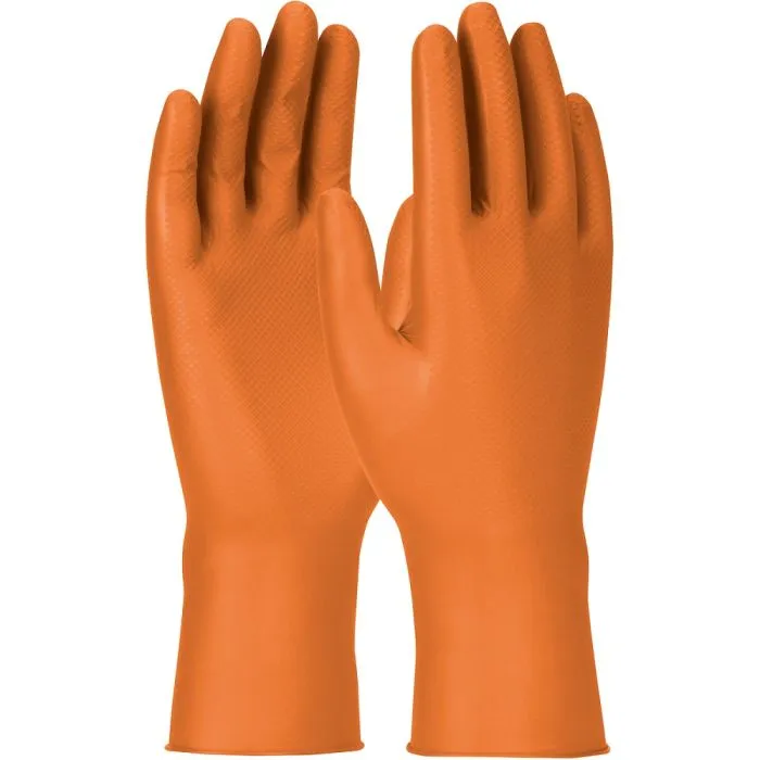 PIP Grippaz Engage 67-307 7 Mil Extended Use Ambidextrous Nitrile Glove with Textured Fish Scale Grip, Orange, Box of 50