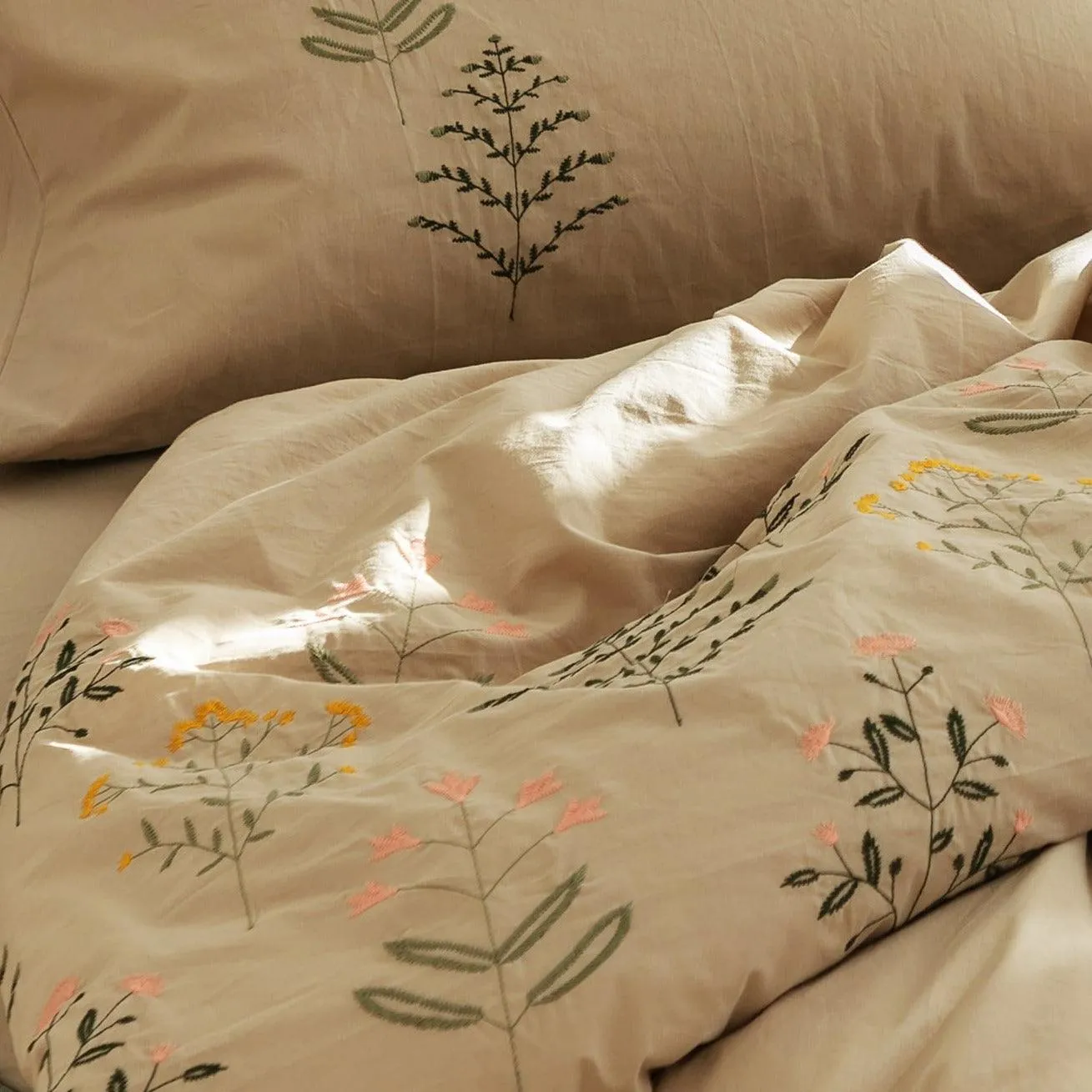 Plants Embroidery Duvet Set