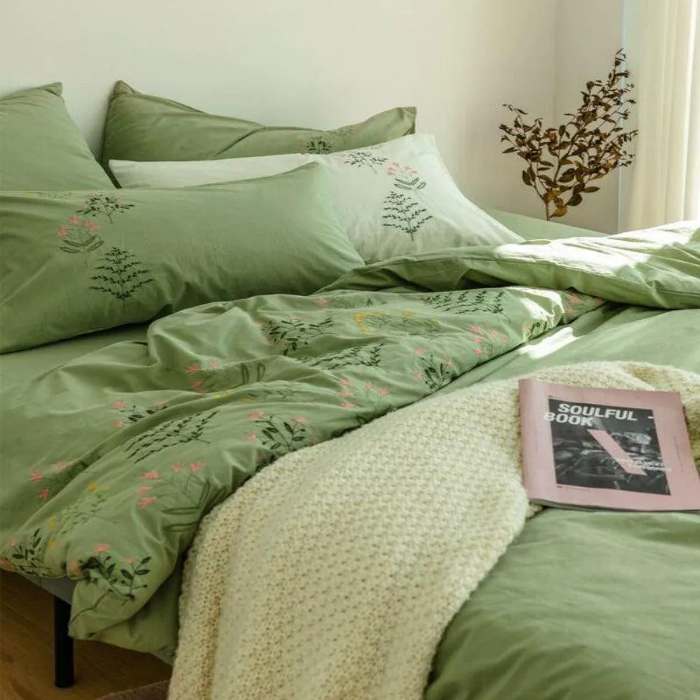 Plants Embroidery Duvet Set