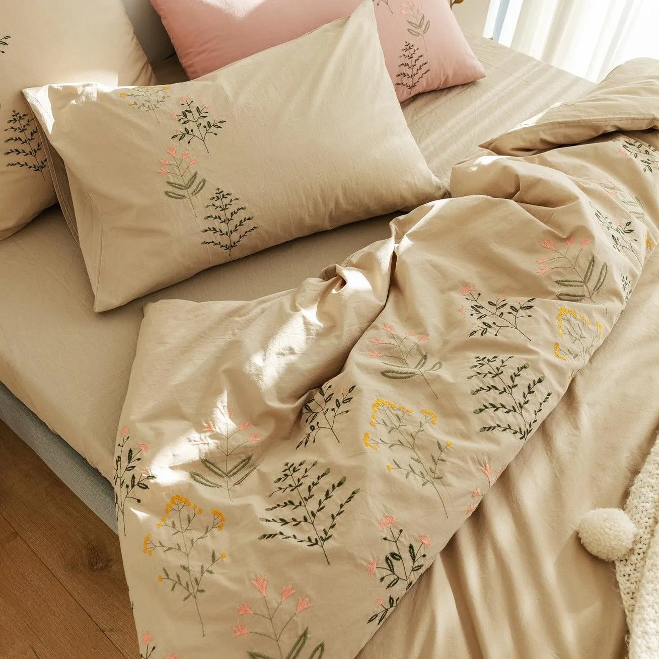 Plants Embroidery Duvet Set