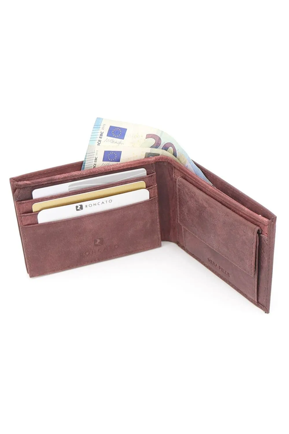 R Roncato Men's Wallet in Nappa Leather, Equipped With Coin Purse, Document Holder in Card Format, Card Holder, Red