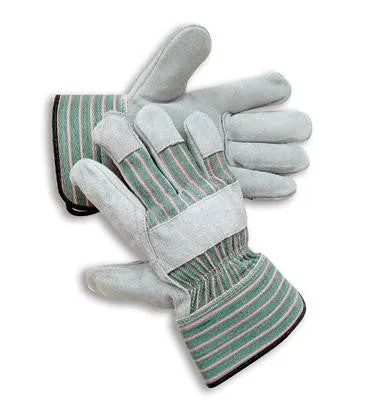 Radnor X-Large Premium Select Shoulder Grade Split Leather Palm Gloves With Rubberized Safety Cuff, Striped Canvas Back And Reinforced Knuckle Strap, Pull Tab, Index Finger And Fingertips