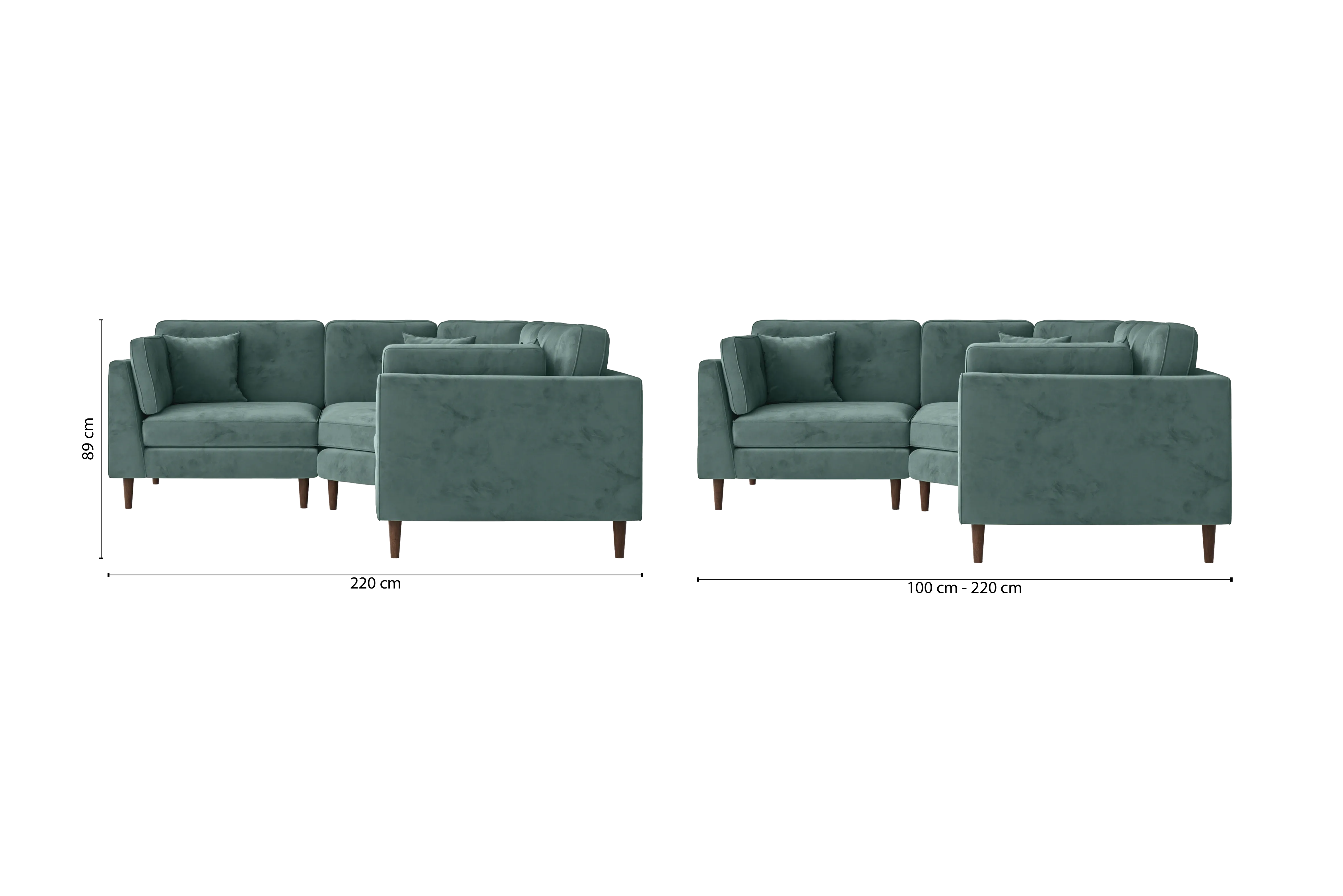 Ragusa 3 Seater Corner Sofa Teal Velvet