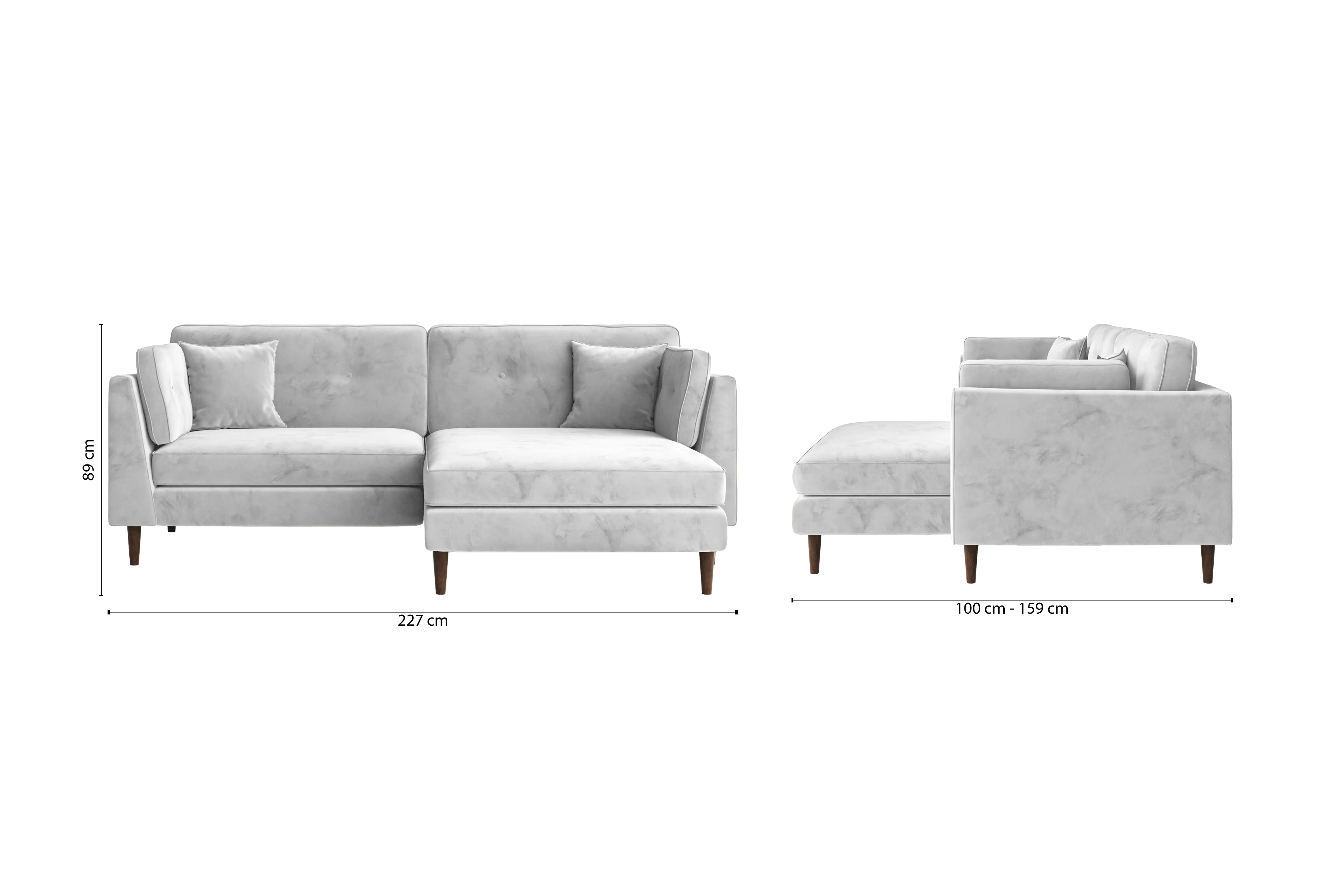 Ragusa 3 Seater Right Hand Facing Chaise Lounge Corner Sofa White Velvet