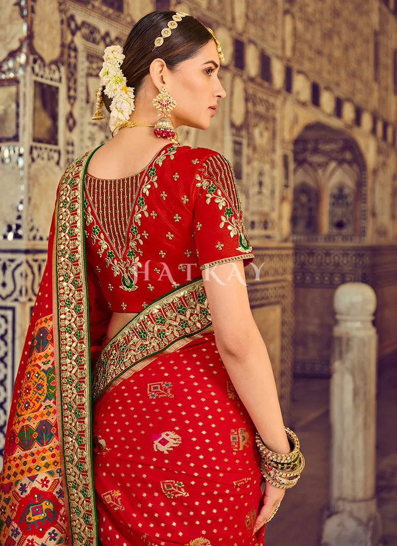 Red Embroidered Patola Silk Wedding Saree