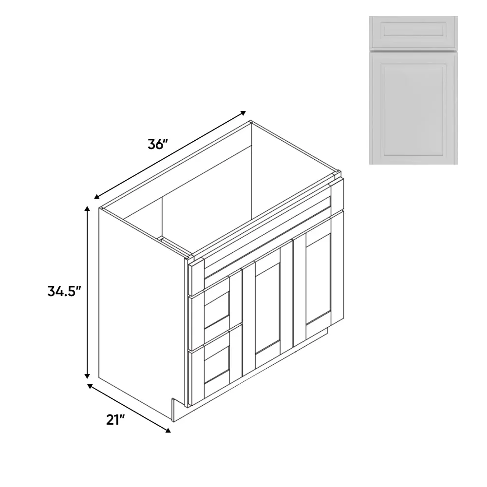 RTA - Elegant Shaker White - 36"W x 34.5"H x 21"D - Vanity  with 2 Door 2 Drawer Left