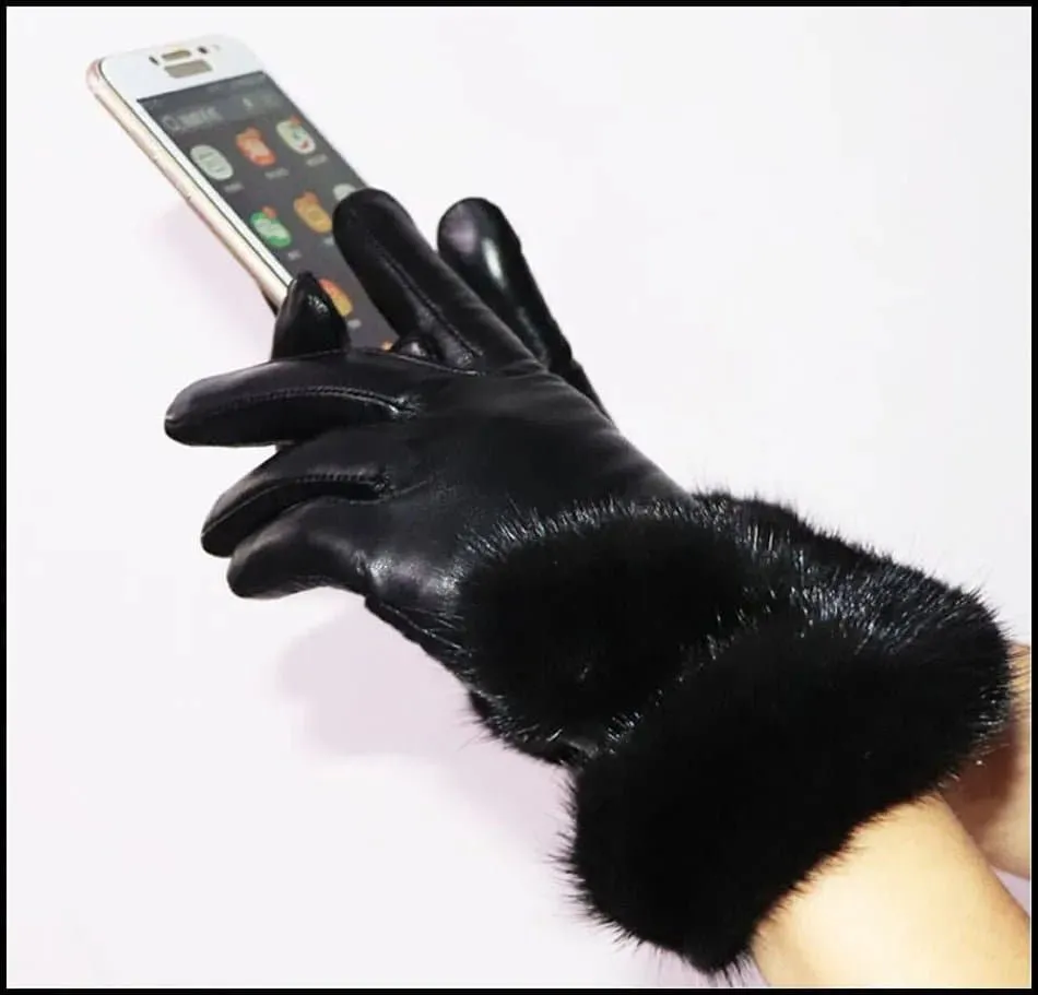 Sheepskin Fox Fur Gloves Women | Genuine Leather | Fashionable Wrist Length | Warm & Beautiful