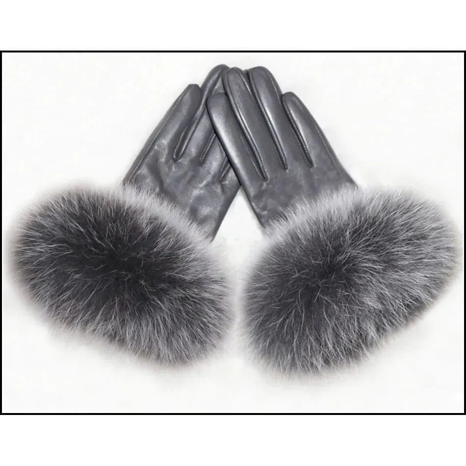 Sheepskin Fox Fur Gloves Women | Genuine Leather | Fashionable Wrist Length | Warm & Beautiful