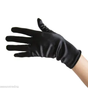 Short Satin Gloves - Black