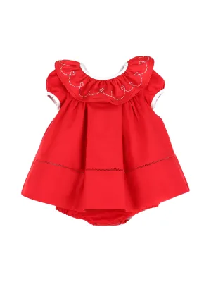 Stitched Collar Red Dress