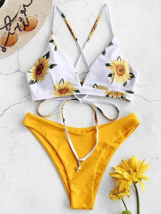 Sunflower Printed Bikini Set Sexy  Swimwear Women 2020 Mujer Push Up Padded Biquini Bathers Bandage Bathing Suit Swimsuit Bikini