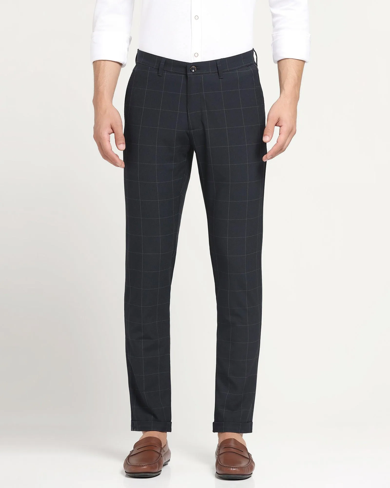 Super Slim Phoenix Casual Navy Check Khakis - Travey