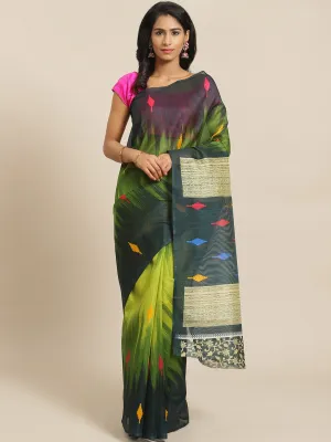 SVB Saree Green and Blue Solid Saree