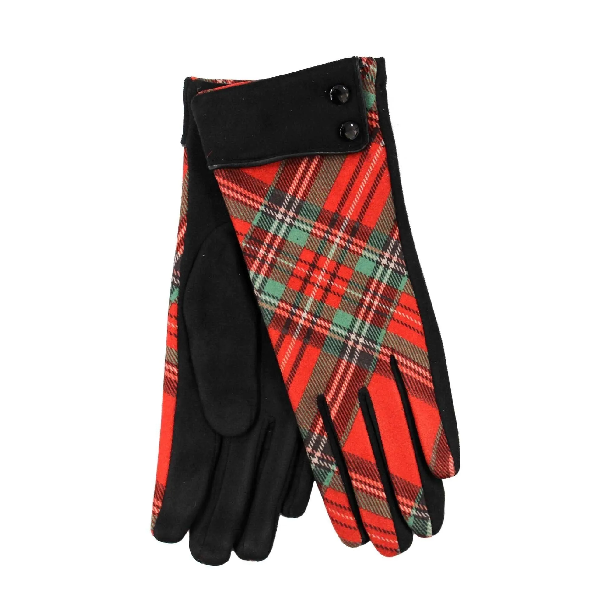 Tartan Moleskin Button Cuff Gloves