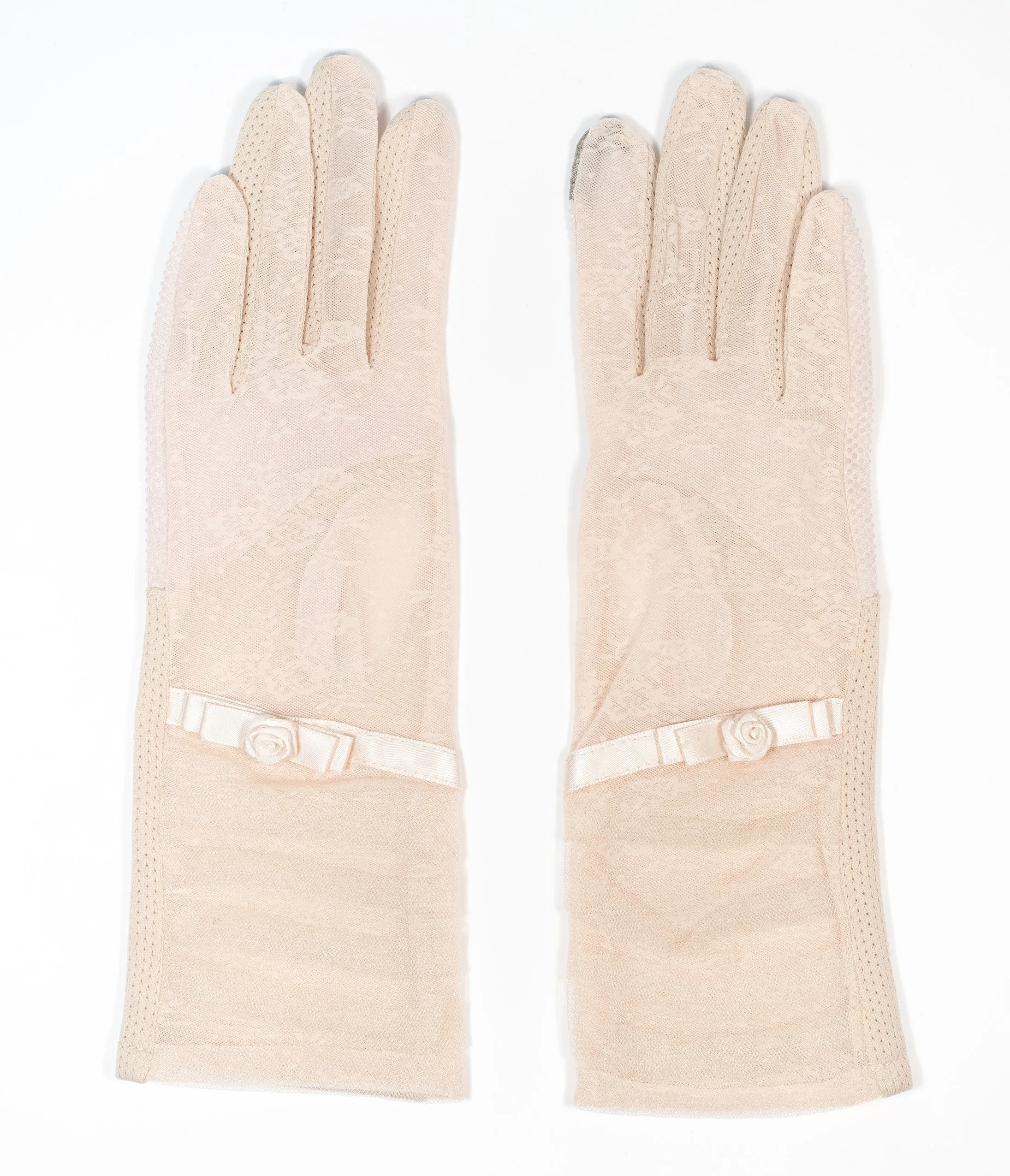 Unique Vintage Cream Mesh Floral Gloves