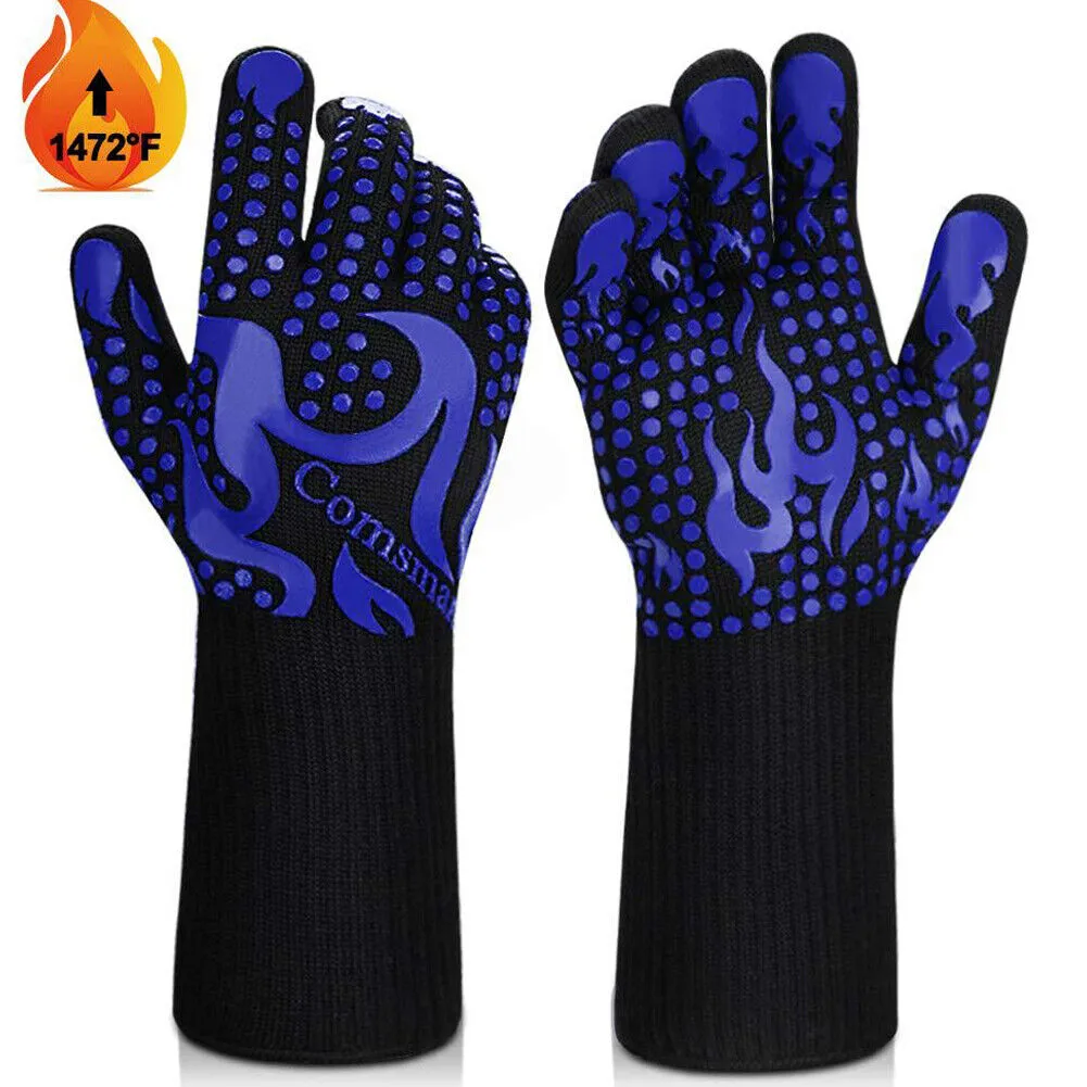 US 1-2 Pair 1472℉ Extreme Heat Resistant Cook Oven Glove Silicone Grill BBQ Mitt