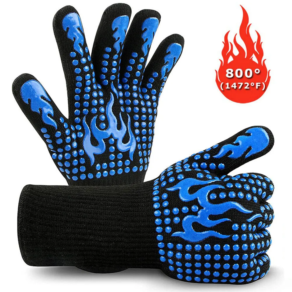 US 1-2 Pair 1472℉ Extreme Heat Resistant Cook Oven Glove Silicone Grill BBQ Mitt