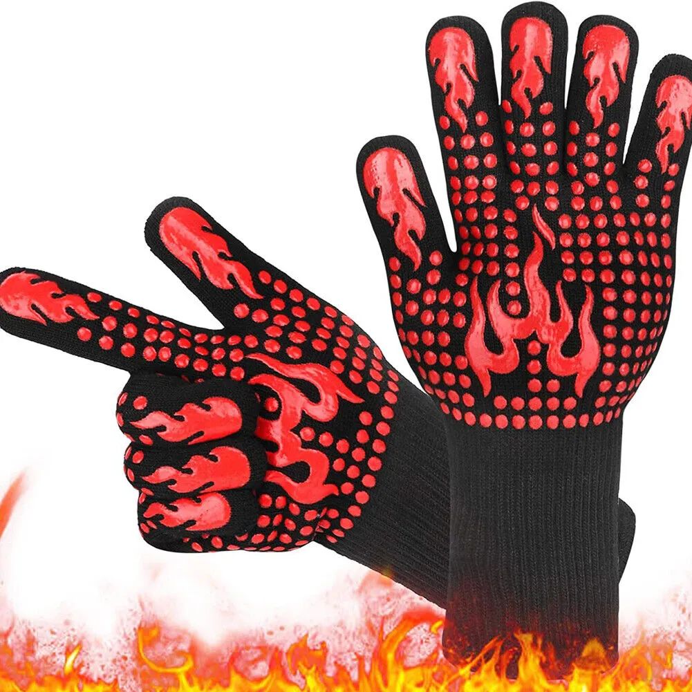 US 1-2 Pair 1472℉ Extreme Heat Resistant Cook Oven Glove Silicone Grill BBQ Mitt